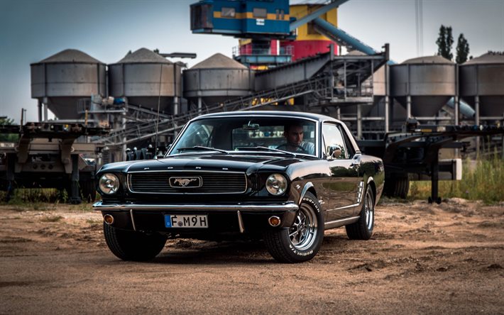1967, Ford Mustang, retro bilar, svart coupe, amerikansk klassiska bilar, Ford