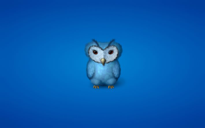 sininen 3D-lintu, luova, minimaalinen, sininen tausta, 3D linnut, lintu minimalismi, kuvitus, sarjakuva linnut