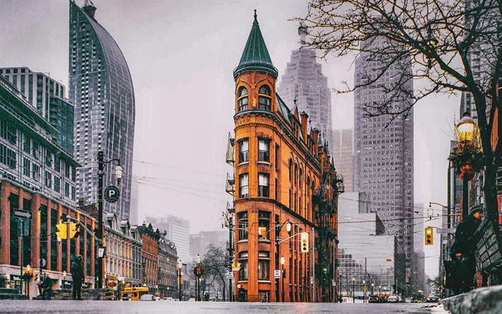 Flatiron Building, inverno, strada, Fuller Building, Manhattan, New York City, USA, America, New York
