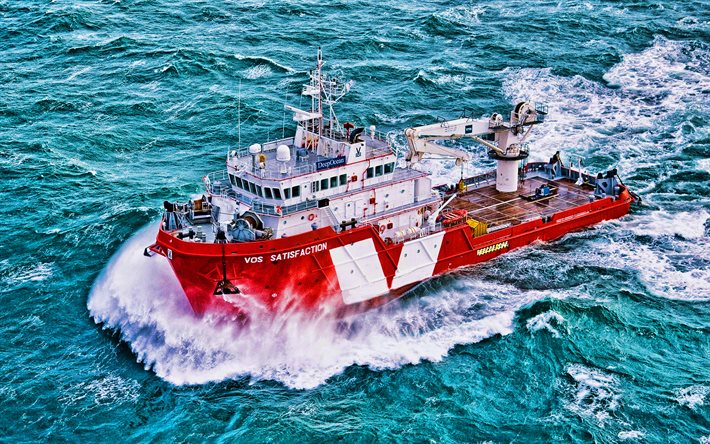 Vos Satisfaction, storm, sea, offshore supply ships, vessels, HDR, Vos Satisfaction Vessel