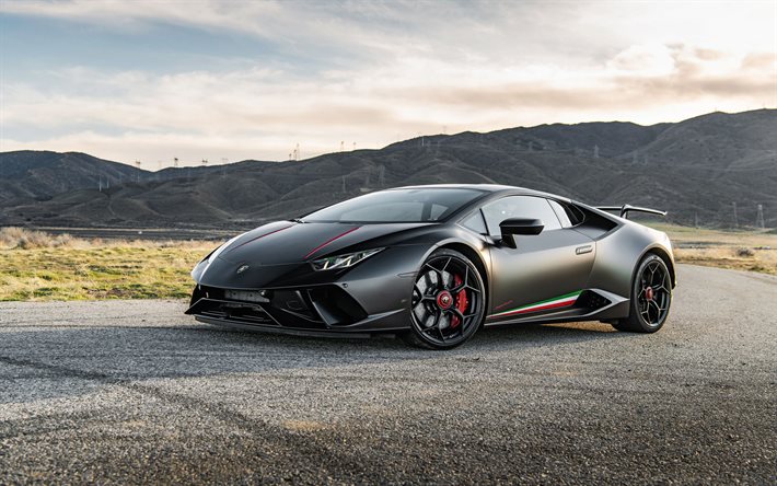 Lamborghini Huracan Performante, 2020, VF-Engineering, matta musta urheilu coupe, tuning, ulkoa, uusi musta Huracan, italian urheiluautoja, Lamborghini