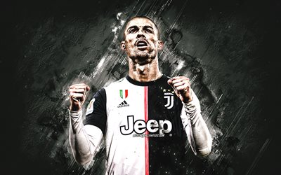 CR7, Cristiano Ronaldo, Juventus FC, portrait, soccer world star, Champions League, Serie A, Italy, football, gray stone background
