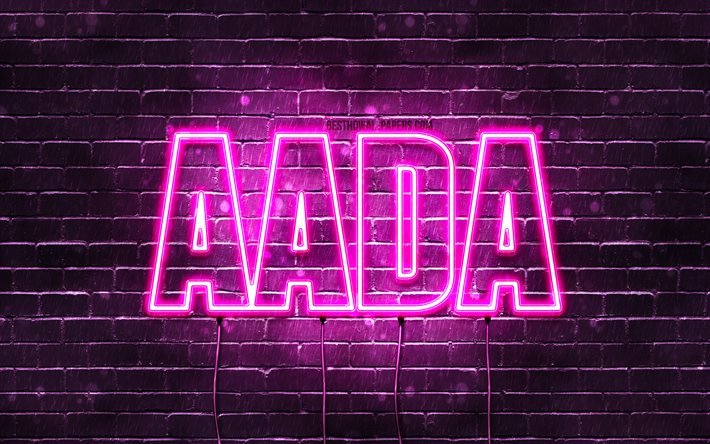 aada, 4k, hintergrundbilder mit namen, weibliche namen, aada-name, lila neonlichter, happy birthday aada, beliebte finnische weibliche namen, bild mit aada-namen