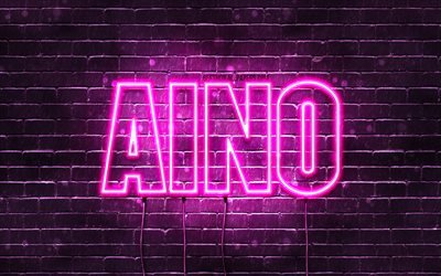 Aino, 4k, wallpapers with names, female names, Aino name, purple neon lights, Happy Birthday Aino, popular finnish female names, picture with Aino name