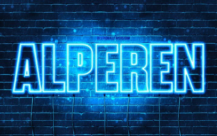 Alperen, 4k, wallpapers with names, Alperen name, blue neon lights, Happy Birthday Alperen, popular turkish male names, picture with Alperen name