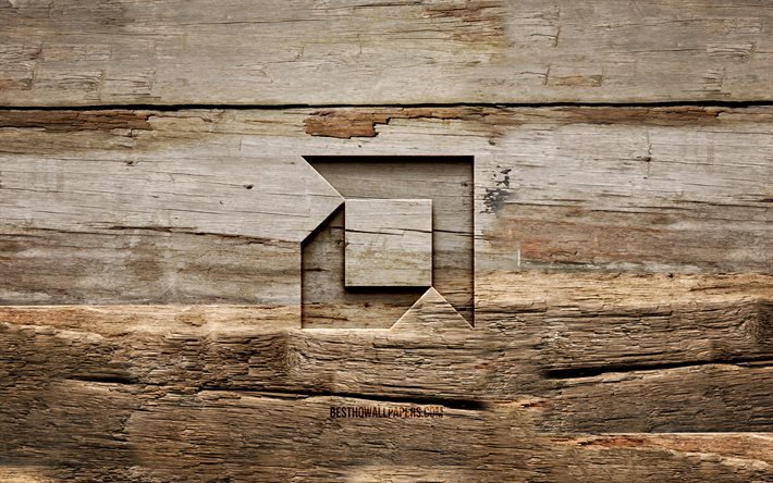 Logo en bois AMD, 4K, arri&#232;re-plans en bois, marques, logo AMD, cr&#233;atif, sculpture sur bois, AMD
