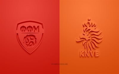 North Macedonia vs Netherlands, UEFA Euro 2020, Group С, 3D logos, red orange background, Euro 2020, football match, North Macedonia national football team, Netherlands national football team