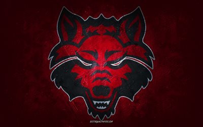 Arkansas State Red Wolves, American football team, red stone background, Arkansas State Red Wolves logo, grunge art, NCAA, American football, USA, Arkansas State Red Wolves emblem