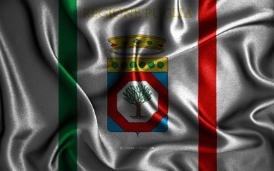 Drapeau des Pouilles, 4k, drapeaux ondul&#233;s en soie, r&#233;gions italiennes, drapeau des Pouilles, drapeaux en tissu, art 3D, Pouilles, r&#233;gions d&#39;Italie, drapeau 3D des Pouilles