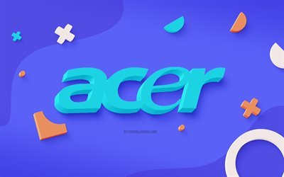 3D-logo, sininen pelitausta, Acer-logo, Acer-tunnus, kaunis taide, Acer