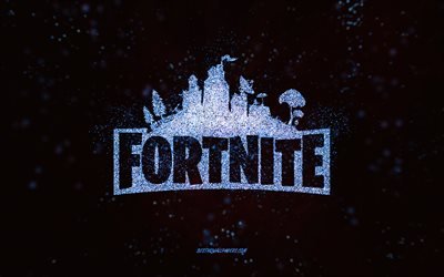 Fortnite glitter logo, black background, Fortnite logo, blue glitter art, Fortnite, creative art, Fortnite blue glitter logo