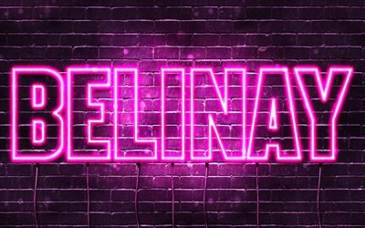 belinay, 4k, hintergrundbilder mit namen, weibliche namen, belinay-name, lila neonlichter, happy birthday belinay, beliebte t&#252;rkische weibliche namen, bild mit belinay-namen