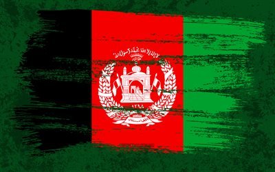 4k, Flag of Afghanistan, grunge flags, Asian countries, national symbols, brush stroke, Afghan flag, grunge art, Afghanistan flag, Asia, Afghanistan