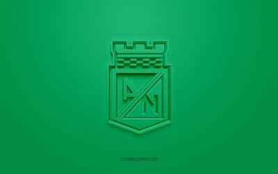 Atl&#233;tico Nacional, logotipo 3D criativo, fundo verde, emblema 3D, clube de futebol colombiano, Categoria Primera A, Medell&#237;n, Col&#244;mbia, arte 3d, futebol, Atl&#233;tico Nacional 3d logo