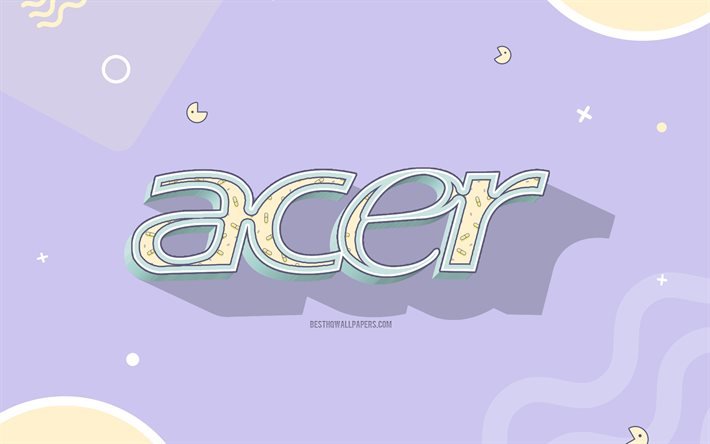 Logo Acer Cartoon, sfondo viola, emblema Acer, logo Acer, arte creativa, logo Acer 3d