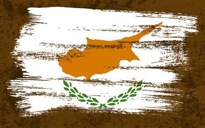 4k, Flag of Cyprus, grunge flags, European countries, national symbols, brush stroke, Cypriot flag, grunge art, Cyprus flag, Europe, Cyprus
