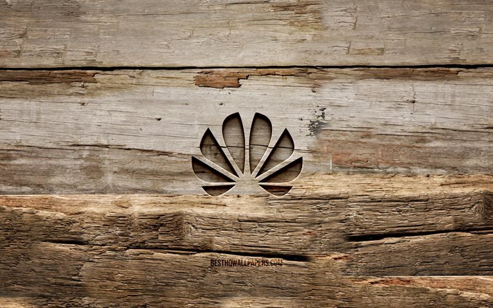 Logo in legno Huawei, 4K, sfondi in legno, marchi, logo Huawei, creativo, intaglio del legno, Huawei