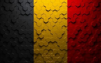 Bandiera del Belgio, arte a nido d'ape, bandiera di esagoni del Belgio, Belgio, arte di esagoni 3d, bandiera del Belgio