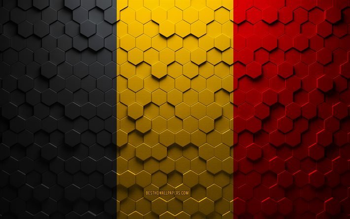 Flag of Belgium, honeycomb art, Belgium hexagons flag, Belgium, 3d hexagons art, Belgium flag