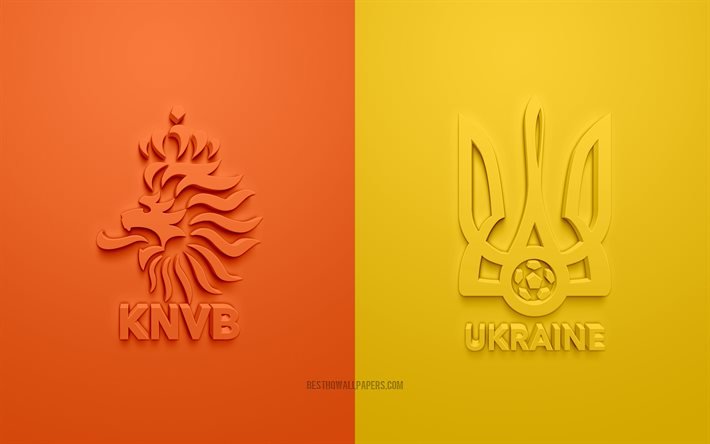 Pays-Bas vs Ukraine, UEFA Euro 2020, Groupe С, logos 3D, fond orange-jaune, Euro 2020, match de football, &#233;quipe nationale de football des Pays-Bas, &#233;quipe nationale de football d&#39;Ukraine
