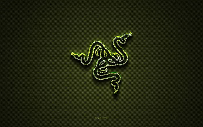 logo razer, logo vert floral, embl&#232;me razer, texture en fibre de carbone verte, art cr&#233;atif razer, razer
