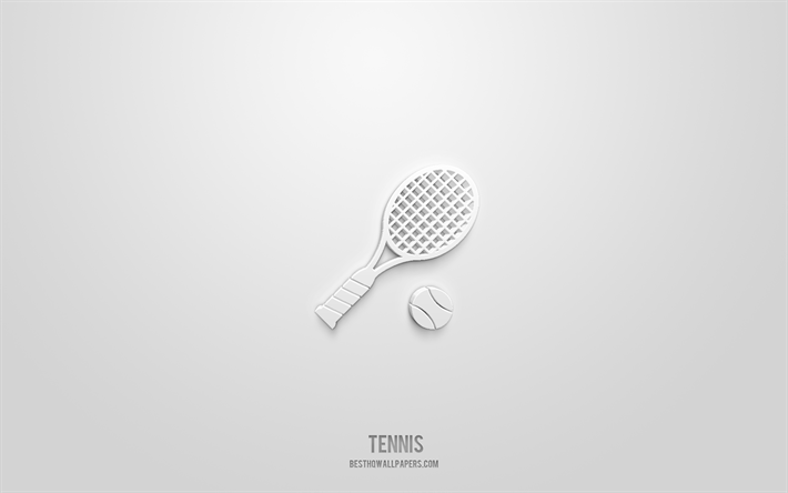 tenis icono 3d, fondo blanco, s&#237;mbolos 3d, tenis, iconos deportivos, iconos 3d, signo de tenis, iconos deportivos 3d