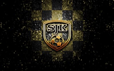 SJK FC, glitter logo, Veikkausliiga, brown black checkered background, soccer, finnish football club, SJK FC logo, mosaic art, football, Seinajoen Jalkapallokerho, SJK Seinajoki