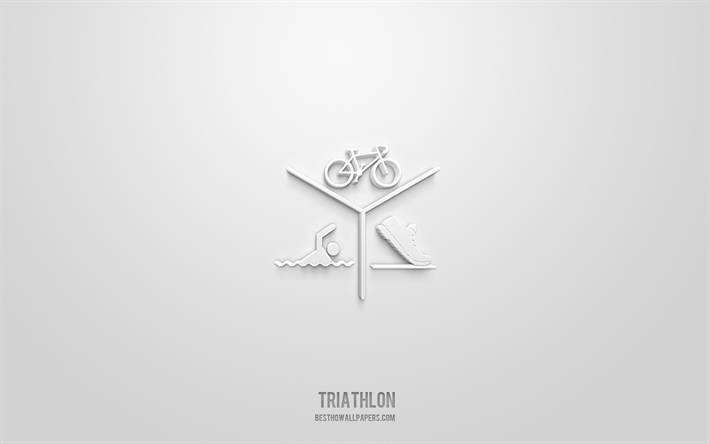 icona del triathlon 3d, sfondo sportivo, simboli 3d, triathlon, icone dello sport, icone 3d, segno del triathlon, icone dello sport 3d