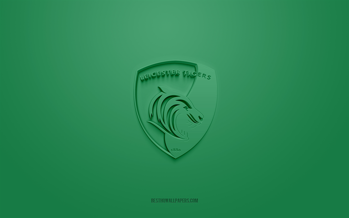 leicester tigers, yaratıcı 3d logo, yeşil arka plan, premiership rugby, 3d amblem, ingiliz rugby kul&#252;b&#252;, ingiltere, 3d sanat, rugby, leicester tigers 3d logo