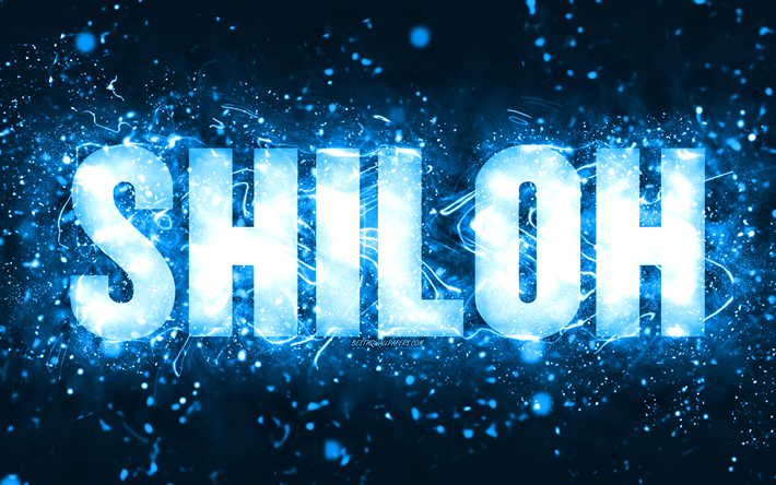 joyeux anniversaire shiloh, 4k, des n&#233;ons bleus, shiloh nom, cr&#233;atif, shiloh joyeux anniversaire, shiloh anniversaire, les noms masculins am&#233;ricains populaires, photo avec shiloh nom, shiloh