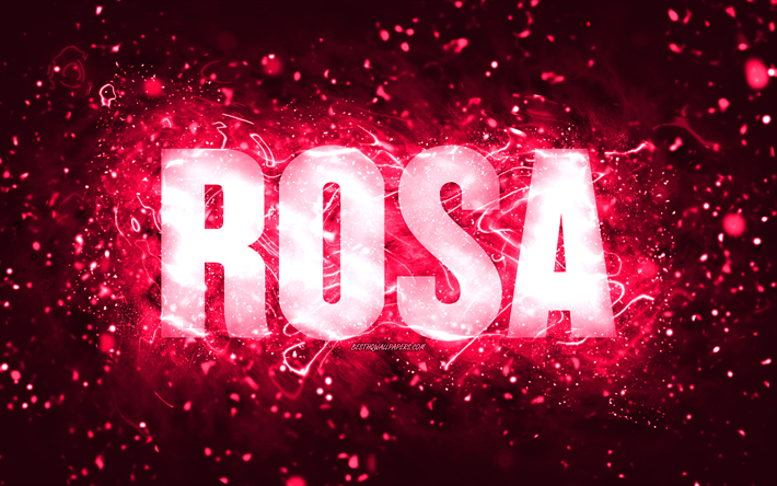 Happy Birthday Rosa, 4k, pink neon lights, Rosa name, creative, Rosa Happy Birthday, Rosa Birthday, popular american female names, picture with Rosa name, Rosa