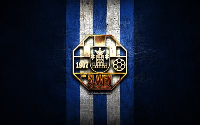 slaven belupo fc, kultainen logo, hnl, sininen metalli tausta, jalkapallo, kroatialainen jalkapalloseura, nk slaven belupo logo, nk slaven belupo