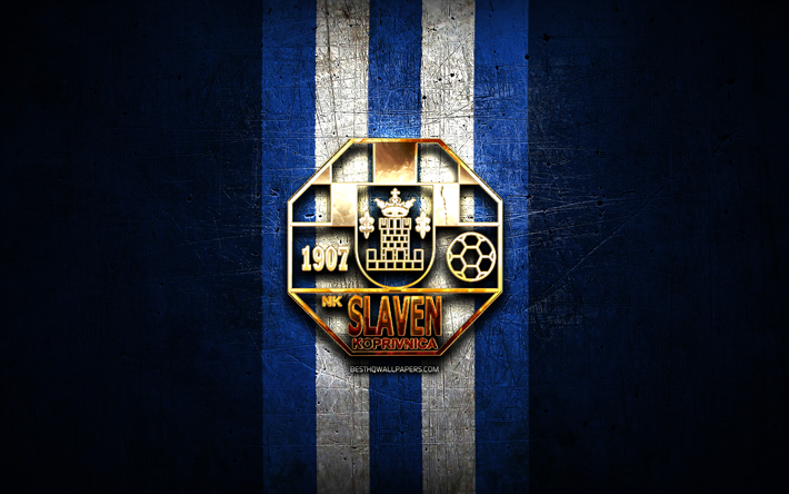 slaven belupo fc, altın logo, hnl, mavi metal arka plan, futbol, ​​hırvat futbol kul&#252;b&#252;, nk slaven belupo logo, nk slaven belupo