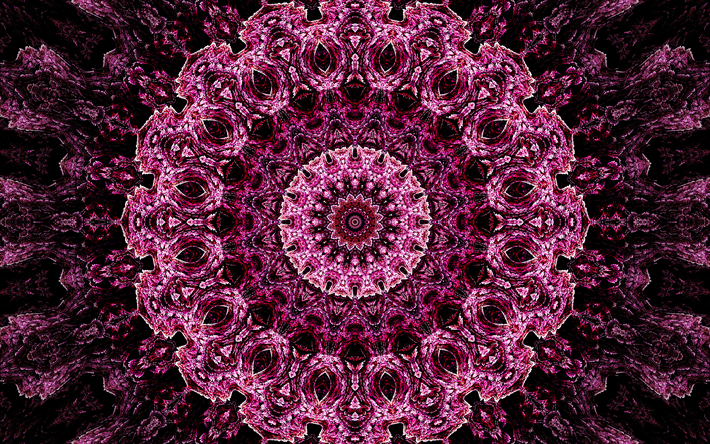 purple abstract flower, 4k, fractals, abstract backgrounds, 3D art, fractal art, creative, circulation, abstract floral background, circles