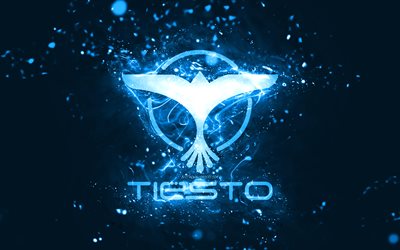 Tiesto blue logo, 4k, Dutch DJs, blue neon lights, creative, blue abstract background, DJ Tiesto logo, Tijs Michiel Verwest, Tiesto logo, music stars, DJ Tiesto