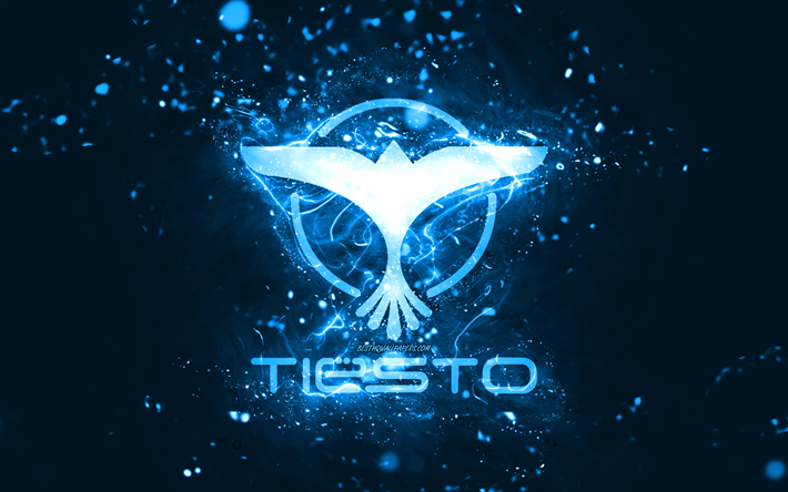 tiesto blaues logo, 4k, niederl&#228;ndische djs, blaue neonlichter, kreativer, blauer abstrakter hintergrund, dj tiesto-logo, tijs michiel verwest, tiesto-logo, musikstars, dj tiesto
