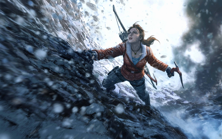 lara croft, tomb raider, affiche, promo, hiver, montagne, personnage de lara croft, personnages de tomb raider