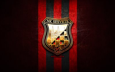 Sesvete FC, golden logo, HNL, red metal background, football, croatian football club, NK Sesvete logo, soccer, NK Sesvete