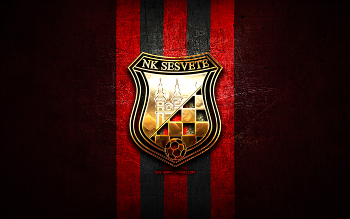 sesvete fc, logo dor&#233;, hnl, fond m&#233;tallique rouge, football, club de football croate, logo nk sesvete, nk sesvete