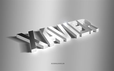 Xavier, silver 3d art, gray background, wallpapers with names, Xavier name, Xavier greeting card, 3d art, picture with Xavier name