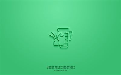 grönsakssmoothies 3d-ikon, grön bakgrund, 3d-symboler, grönsakssmoothies, matikoner, 3d-ikoner, grönsakssmoothiesskylt, mat 3d-ikoner