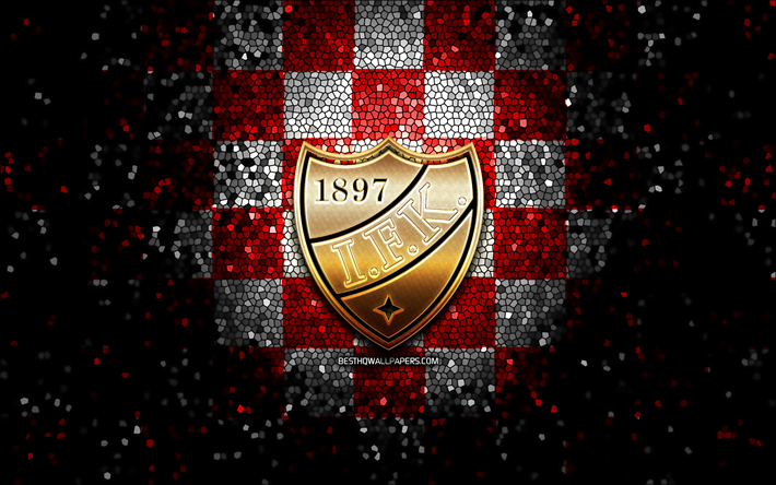 hifk fc, glitter logo, veikkausliiga, kırmızı beyaz damalı arka plan, futbol, ​​finlandiya futbol kul&#252;b&#252;, hifk fc logo, mozaik sanatı, seinajoen jalkapallokerho, ifk helsingfors