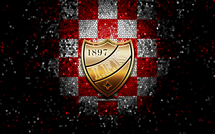 hifk fc, glitzerlogo, veikkausliiga, rot-wei&#223; karierter hintergrund, fu&#223;ball, finnischer fu&#223;ballverein, hifk fc-logo, mosaikkunst, seinajoen jalkapallokerho, ifk helsingfors