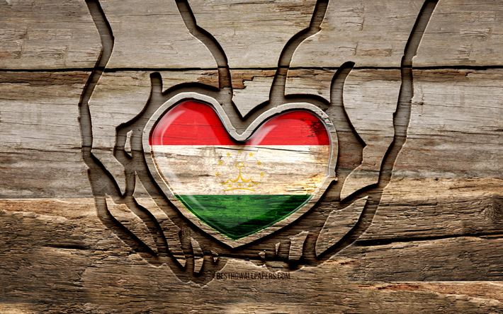 j aime le tadjikistan, 4k, les mains de sculpture en bois, le jour du tadjikistan, le drapeau tadjik, le drapeau du tadjikistan, prends soin du tadjikistan, cr&#233;atif, le drapeau du tadjikistan &#224; la main, la sculpture sur bois, les pays asiatiques