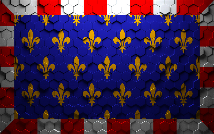 bandiera della touraine, arte a nido d ape, bandiera esagoni touraine, arte esagoni touraine 3d, bandiera touraine