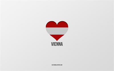 viyana yı seviyorum, avusturya şehirleri, viyana g&#252;n&#252;, gri arka plan, viyana, avusturya, avusturya bayrağı kalp, favori şehirler