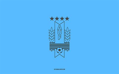 Uruguay national football team, blue background, football team, emblem, CONMEBOL, Uruguay, football, Uruguay national football team logo, South America