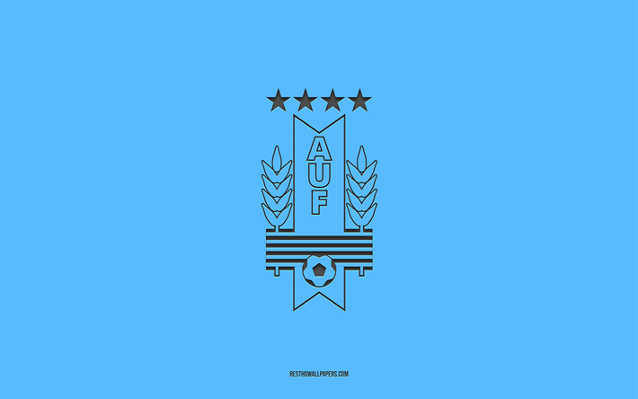 uruguai time nacional de futebol, fundo azul, time de futebol, emblema, conmebol, uruguai, futebol, uruguai time nacional de futebol logotipo, am&#233;rica do sul