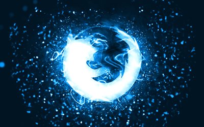 Mozilla blue logo, 4k, blue neon lights, creative, blue abstract background, Mozilla logo, brands, Mozilla