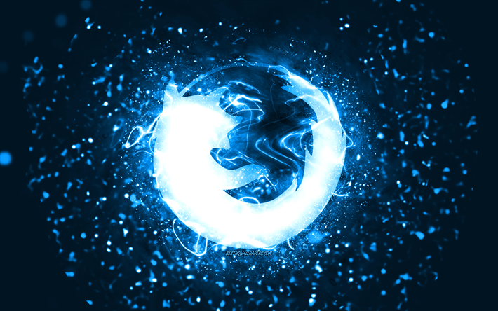 logotipo azul de mozilla, 4k, luces de ne&#243;n azules, creativo, fondo abstracto azul, logotipo de mozilla, marcas, mozilla